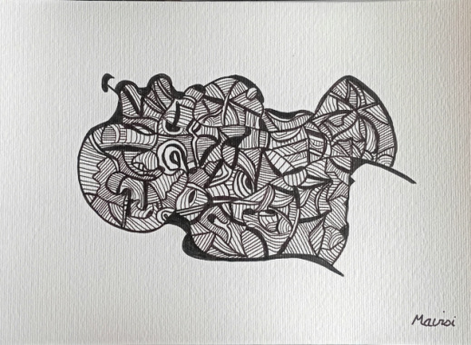 Dessin abstrait noir et blanc feutre sur papier - œuvre originale encadrée Mairsi Réf. D-007