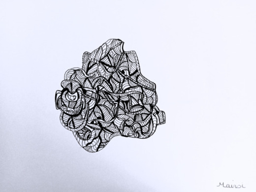 Dessin abstrait noir et blanc feutre sur papier - œuvre originale encadrée Mairsi Réf. D-002