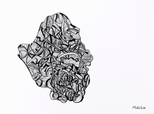 Dessin abstrait noir et blanc feutre sur papier - œuvre originale encadrée Mairsi Réf. D-006