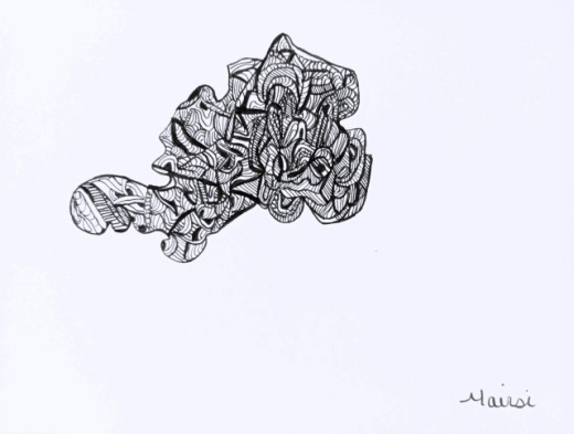Dessin abstrait noir et blanc feutre sur papier - œuvre originale encadrée Mairsi Réf. D-013