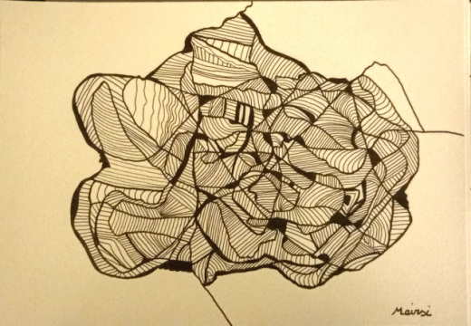 Dessin abstrait noir et blanc feutre sur papier - œuvre originale encadrée Mairsi Réf. D-001