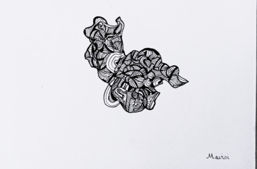 Dessin abstrait noir et blanc feutre sur papier - œuvre originale encadrée Mairsi Réf. D-012